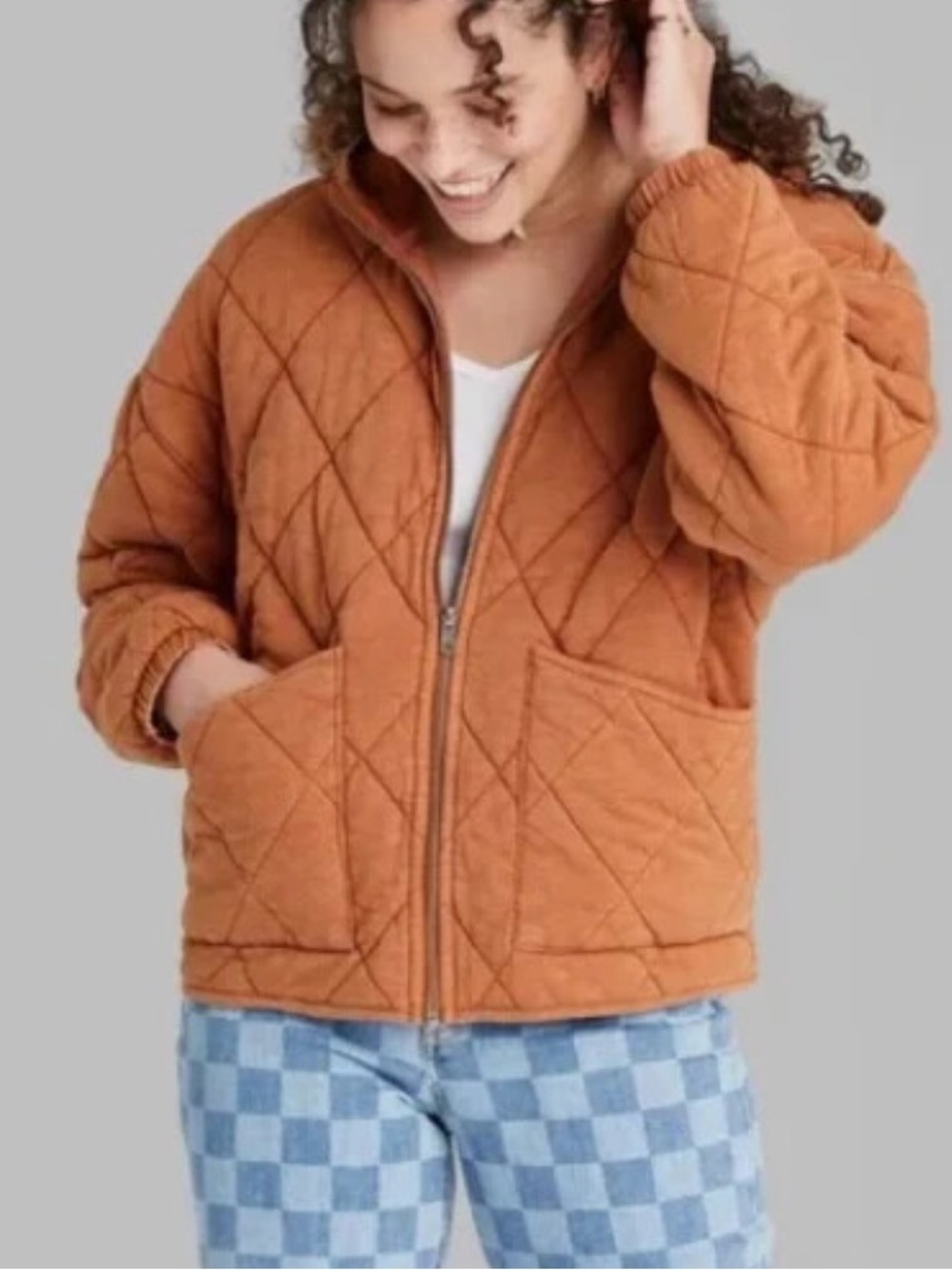 NWOT Quilted Dolman Hooded Jacket in Rust Orange